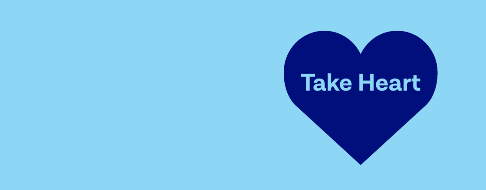 Blue heart shape with 'Take Heart' text on a light blue background.